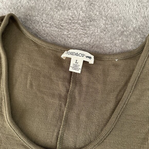 Toad & Co Olive Green Daisy Ribbed Fit and Flare Dress LARGE Short Sleeve - Picture 4 of 6